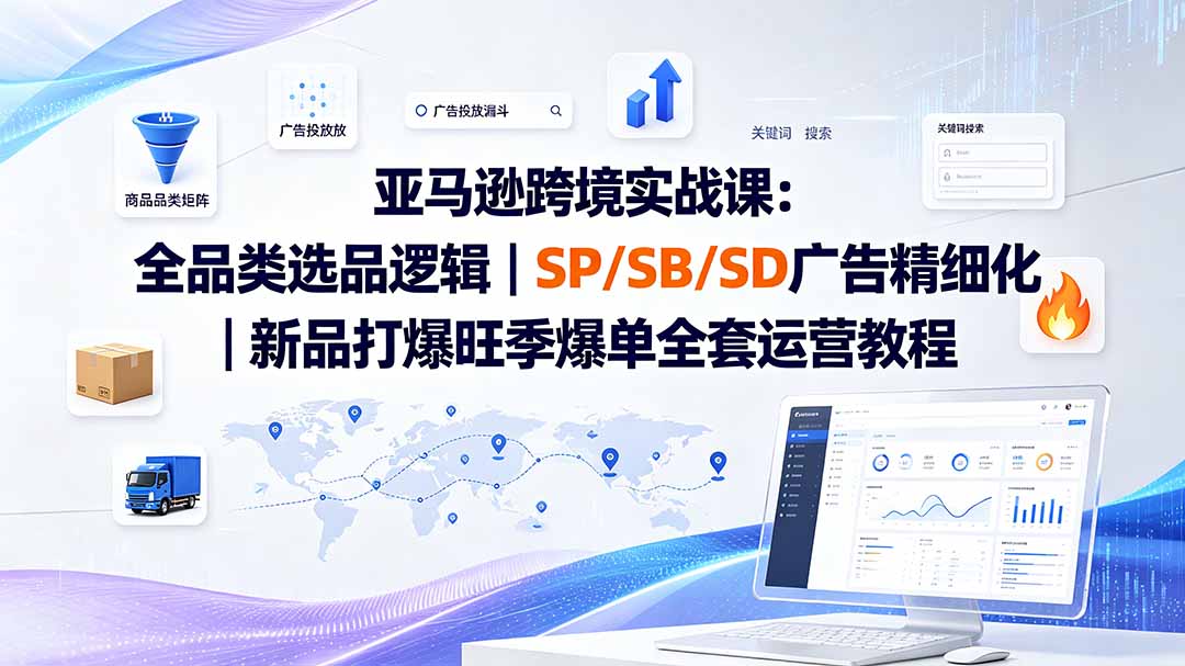 亚马逊跨境实战课-更新8月：全品类选品逻辑｜SP/SB/SD广告精细化｜新品打爆旺季爆单全套运营教程-资源社