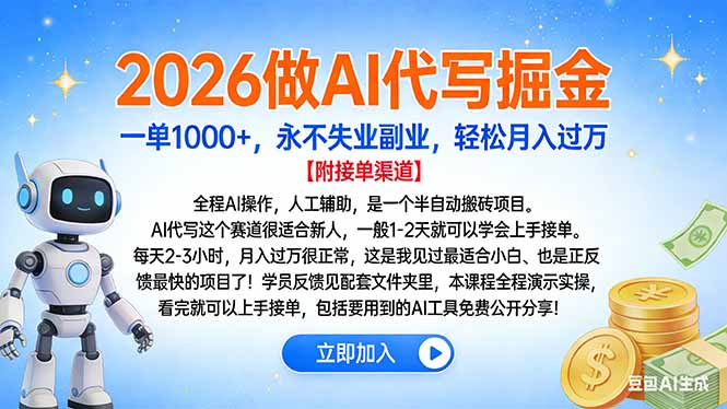2026做AI代写掘金，一单1000+，永不失业副业，轻松月入过万-资源社