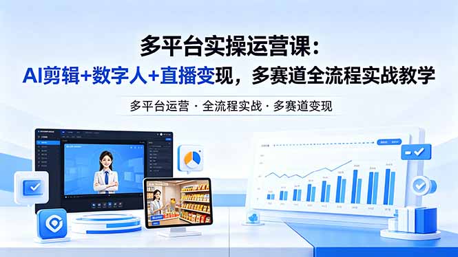 某团队多平台实操运营课-更新26年4月20：AI剪辑+数字人+直播变现，多赛道全流程实战教学-资源社