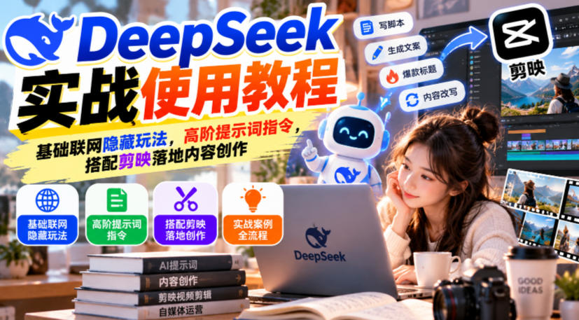 DeepSeek实战使用教程|基础联网隐藏玩法,高阶提示词指令,搭配剪映落地内容创作-资源社