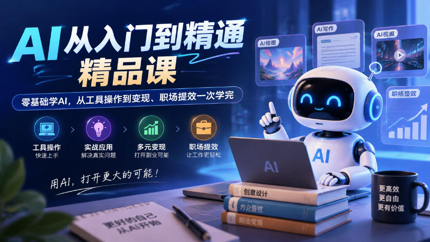 AI从入门到精通精品课，零基础学AI，从工具操作到变现、职场提效一次学完-资源社