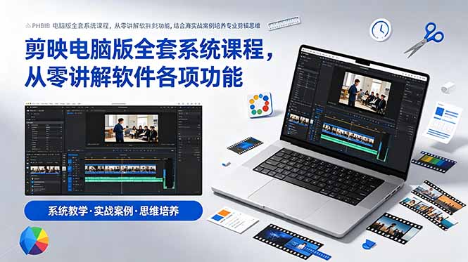 剪映电脑版全套系统课程,从零讲解软件各项功能,结合海量实战案例培养专业剪辑思维-资源社