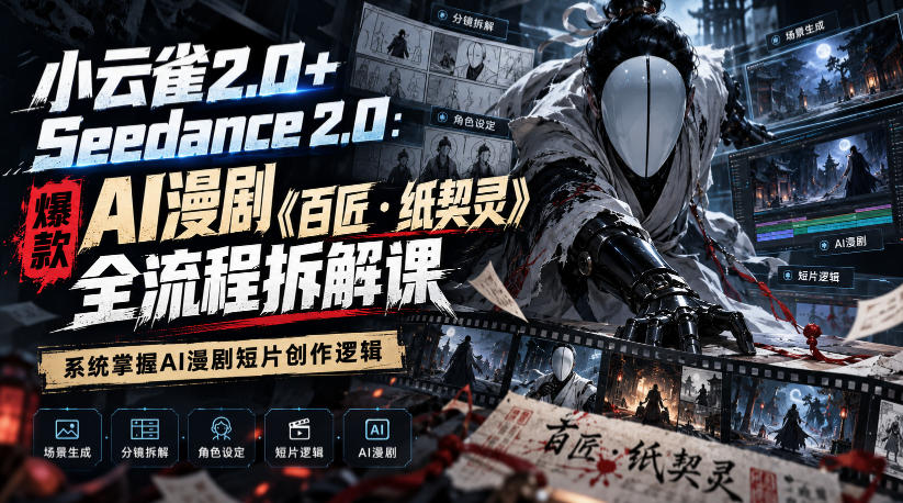 小云雀2.0+Seedance 2.0:爆款AI漫剧《百匠・纸契灵》全流程拆解课,系统掌握AI漫剧短片创作逻辑-资源社