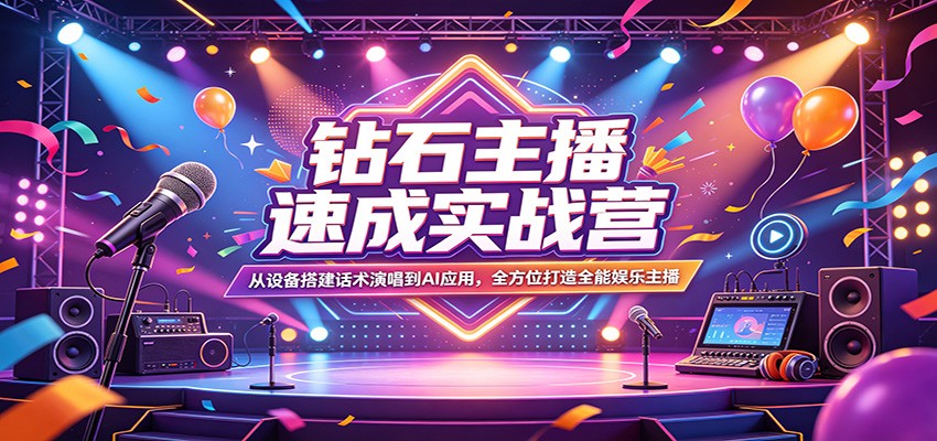 钻石主播速成实战营:从设备搭建话术演唱到AI应用,全方位打造全能娱乐主播-资源社