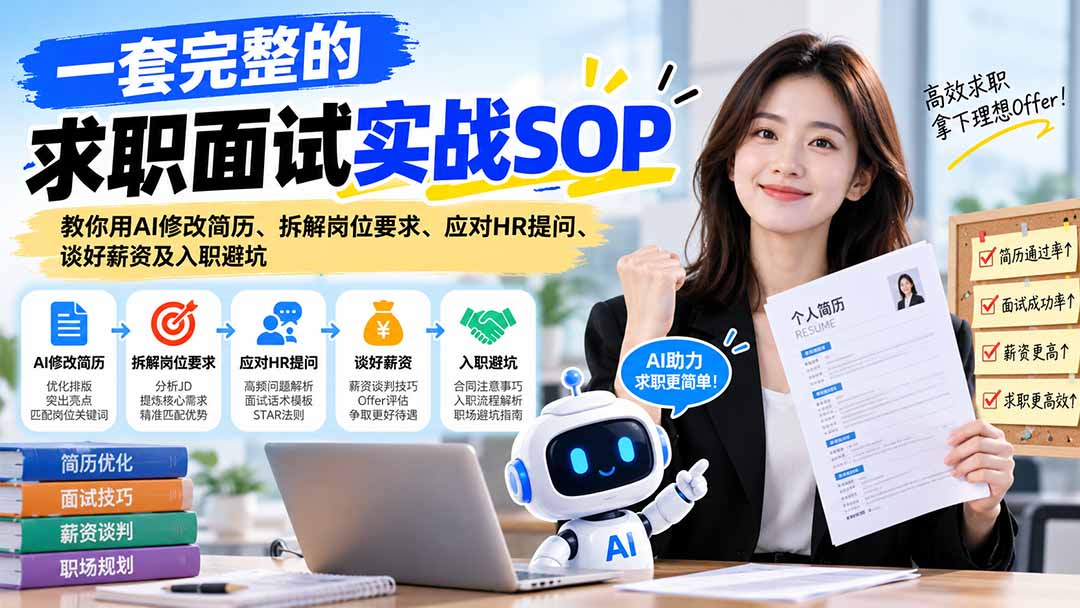 一套完整的求职面试实战SOP:教你用AI修改简历、拆解岗位要求、应对HR提问、谈好薪资及入职避坑-资源社