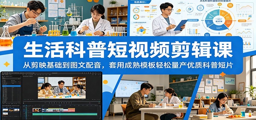 生活科普短视频剪辑课：从剪映基础到图文配音，套用成熟模板轻松量产优质科普短片-资源社