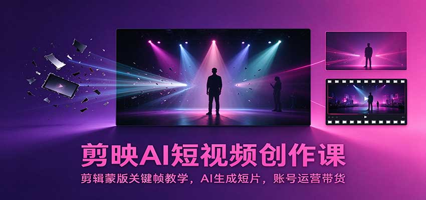 剪映AI短视频创作课:剪辑蒙版关键帧教学,AI生成短片,账号运营带货-资源社