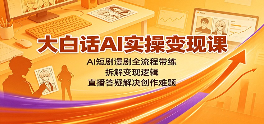 大白话AI实操变现课：AI短剧漫剧全流程带练，拆解变现逻辑，直播答疑解决创作难题-资源社