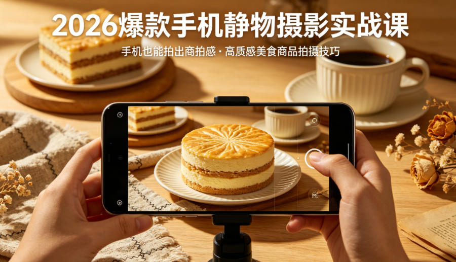 2026爆款手机静物摄影实战课，手机也能拍出商拍感，学会拍出高质感美食商品-资源社