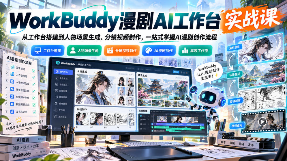 WorkBuddy漫剧AI工作台实战课：从工作台搭建到人物场景生成、分镜视频制作，一站式掌握AI漫剧创作流程-资源社