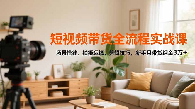 短视频带货全流程实战课，场景搭建、拍摄运镜、剪辑技巧，新手月带货佣金3万+-资源社