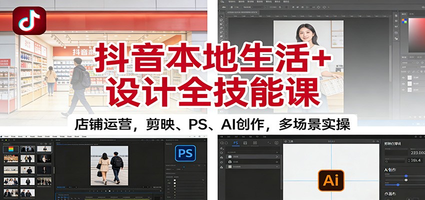 抖音本地生活+设计全技能课：店铺运营，剪映、PS、AI创作，多场景实操-资源社