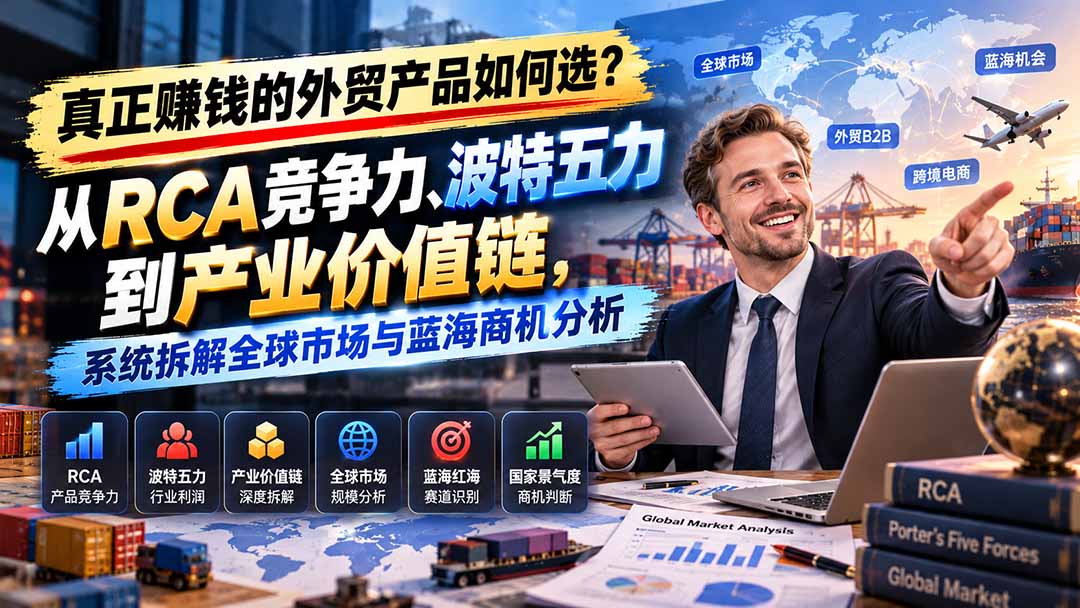 真正赚钱的外贸B2B产品如何选?从RCA竞争力、波特五力到产业价值链,系统拆解全球市场与蓝海商机分析-资源社