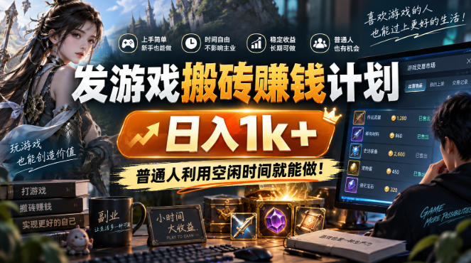 发游戏搬砖賺钱计划，日入1k+，普通人利用空闲时间就能做！【揭秘】-资源社