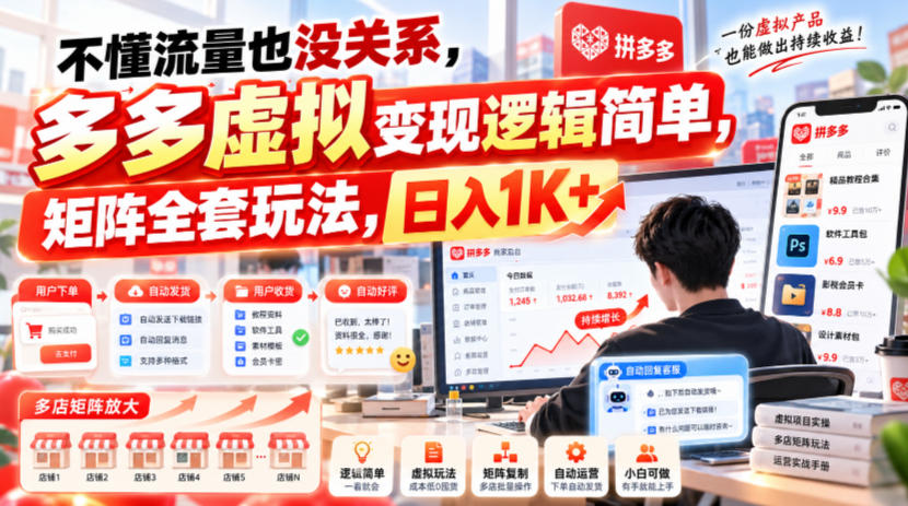 不懂流量也没关系,多多虚拟变现逻辑简单,矩阵全套玩法,日入1K+【揭秘】-资源社