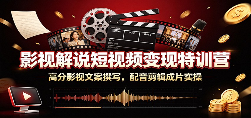 影视解说短视频变现特训营：高分影视文案撰写，配音剪辑成片实操-资源社
