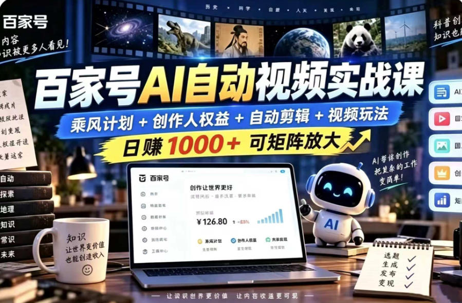 百家号自动矩阵玩法,长期可以做的项目,日入1k+,真正的睡后收入-资源社