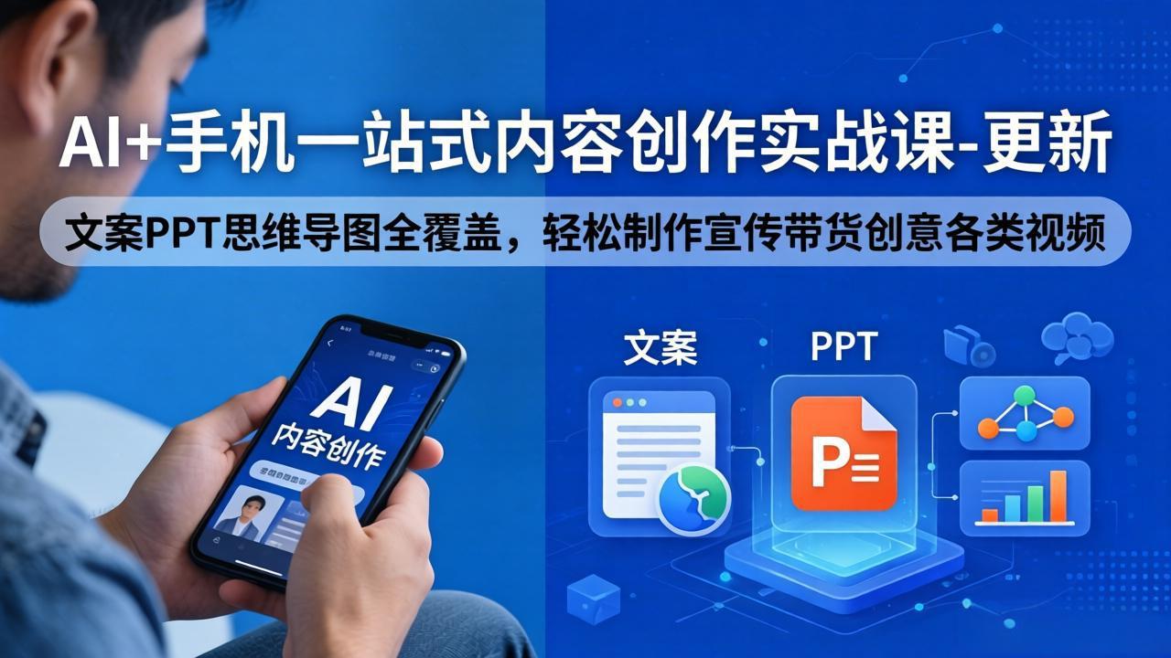 AI+手机一站式内容创作实战课-更新，文案PPT思维导图全覆盖，轻松制作宣传带货创意各类视频-资源社
