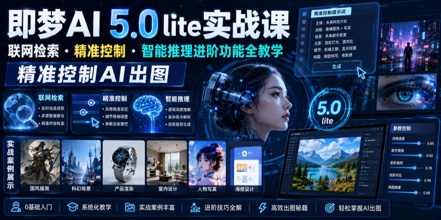 即梦AI 5.0 lite实战课,联网检索・精准控制・智能推理进阶功能全教学,精准控制AI出图-资源社