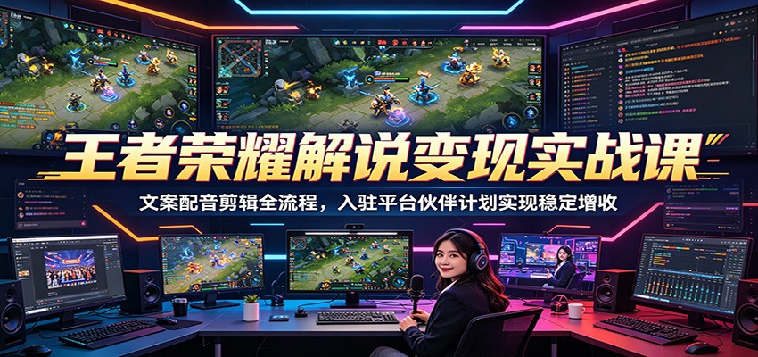 王者荣耀解说变现实战课:文案配音剪辑全流程,入驻平台伙伴计划实现稳定增收-资源社