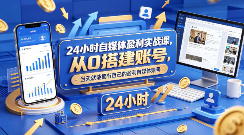 24小时自媒体盈利实战课，从0搭建账号，当天就能拥有自己的盈利自媒体账号-资源社