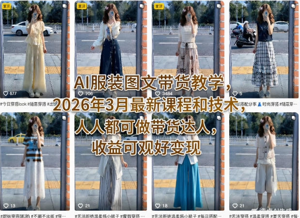 AI服装图文带货教学，2026年3月最新课程和技术，人人都可做带货达人，收益可观好变现-资源社