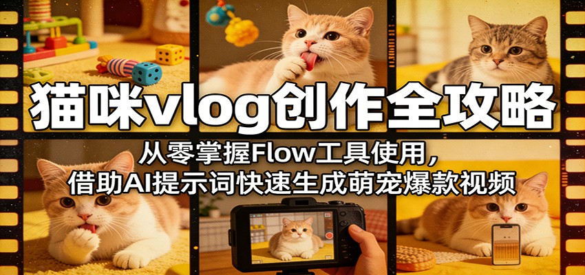 猫咪vlog创作全攻略：从零掌握Flow工具使用，借助AI提示词快速生成萌宠爆款视频-资源社