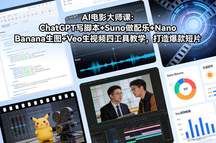 AI电影大师课：ChatGPT写脚本+Suno做配乐+Nano Banana生图+Veo生视频，打造爆款短片-资源社