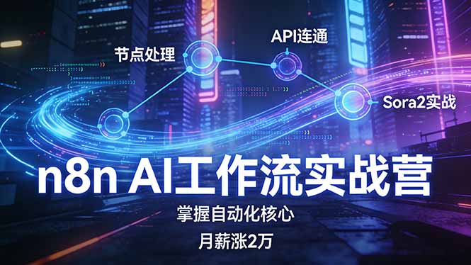 n8n AI工作流实战营,节点处理+API连通+Sora2实战,掌握自动化核心月薪涨2万-资源社