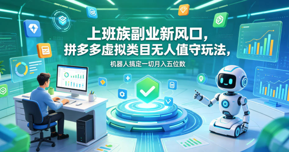 上班族副业新风口，拼多多虚拟类目无人值守玩法，机器人搞定一切月入五位数【揭秘】-资源社