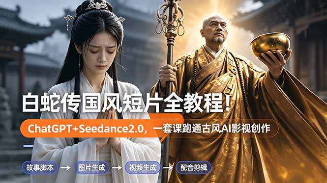 白蛇传-国风短片全教程！ChatGPT+Seedance2.0，一套课跑通古风AI影视创作-资源社