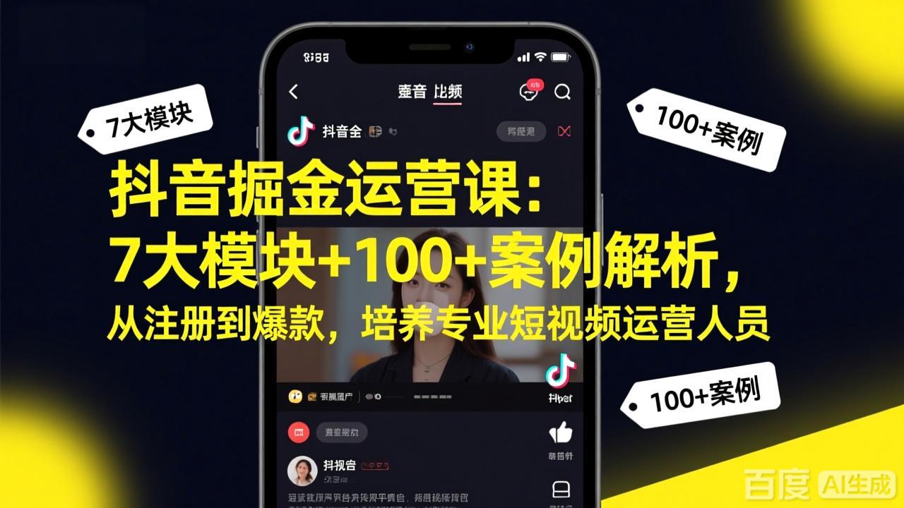 抖音掘金运营课：7大模块+100+案例解析，从注册到爆款，培养专业短视频运营人员-资源社