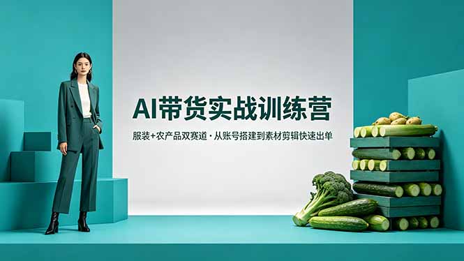AI带货实战训练营，服装+农产品双赛道，从账号搭建到素材剪辑快速出单-资源社