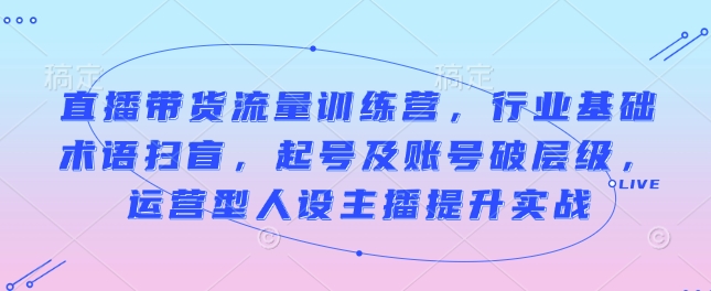 直播带货流量训练营，行业基础术语扫盲，起号及账号破层级，运营型人设主播提升实战-资源社