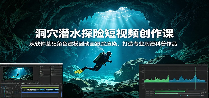 洞穴潜水探险短视频创作课：从软件基础角色建模到动画跟踪渲染，打造专业洞潜科普作品-资源社