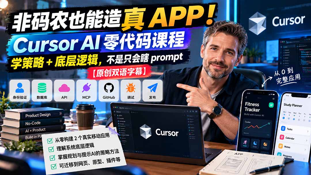 非码农也能造真 APP!Cursor AI 零代码课程:学策略 + 底层逻辑,不是只会瞎 prompt【原创双语字幕】-资源社