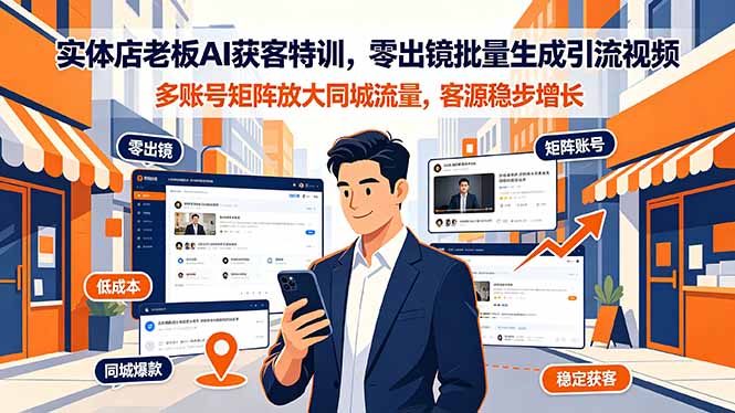 实体店老板AI获客特训，零出镜批量生成引流视频，多账号矩阵放大同城流量，客源稳步增长-资源社