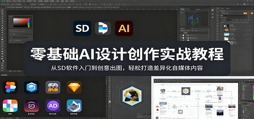 零基础AI设计创作实战教程：从SD软件入门到创意出图，轻松打造差异化自媒体内容-资源社