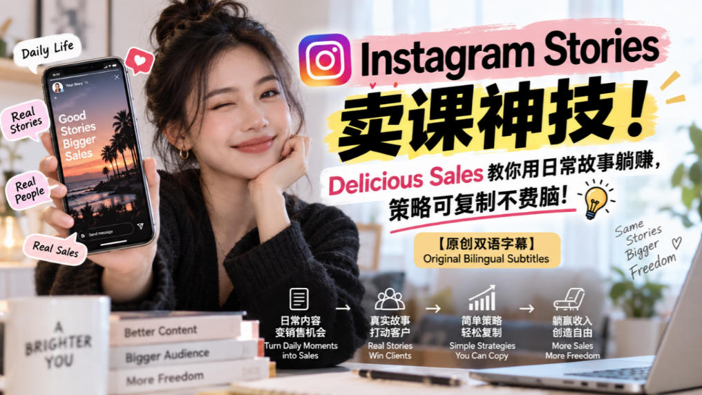 Instagram Stories卖课神技！Delicious Sales教你用日常故事躺賺，策略可复制不费脑！【原创双语字幕】-资源社