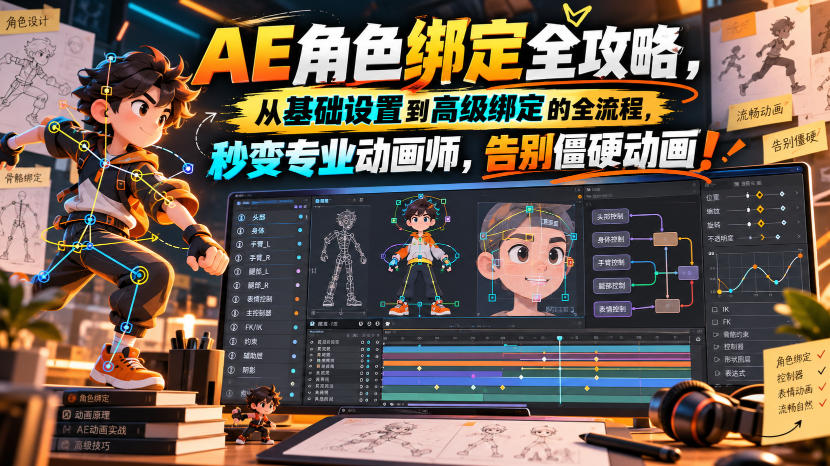 【无水印】AE角色绑定全攻略,从基础设置到高级绑定的全流程,秒变专业动画师,告别僵硬动画!【原创双语字幕】-资源社