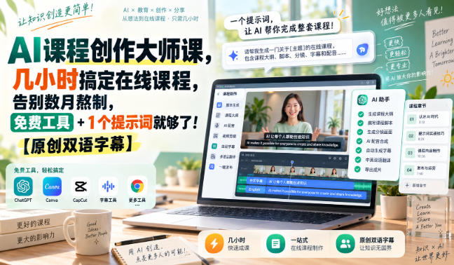 AI课程创作大师课,几小时搞定在线课程,告别数月熬制,免费工具+1个提示词就够了!【原创双语字幕】-资源社