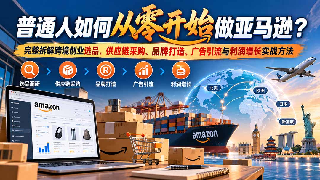 普通人如何从零开始做亚马逊?完整拆解跨境创业选品、供应链采购、品牌打造、广告引流与利润增长实战方法-资源社