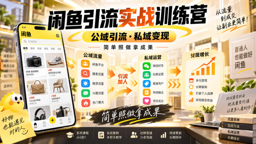 闲鱼引流实战训练营,公域引流·私域变现,简单照做拿成果-资源社
