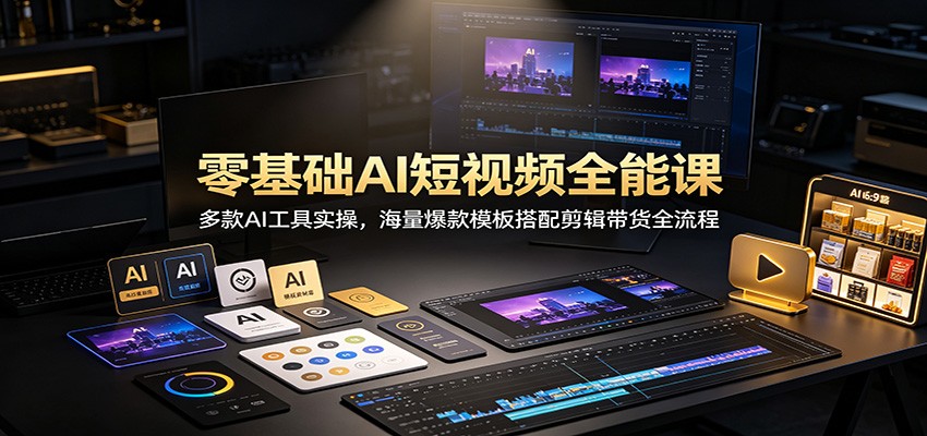 零基础AI短视频全能课：多款AI工具实操，海量爆款模板搭配剪辑带货全流程-资源社