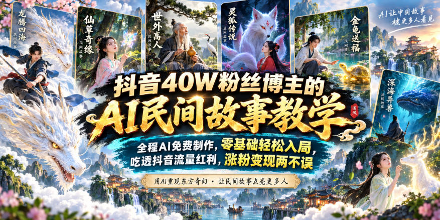 抖音40W粉丝博主的AI民间故事教学,全程AI免费制作,零基础轻松入局,吃透抖音流量红利,涨粉变现两不误-资源社