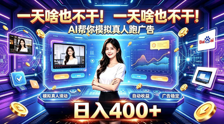 一天啥也不干!AI帮你模拟真人跑广告,稳定日入400+,实现真正被动变现【揭秘】-资源社
