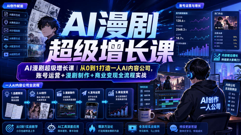 AI漫剧超级增长课｜从0到1打造一人AI内容公司，账号运营+漫剧制作+商业变现全流程实战-资源社
