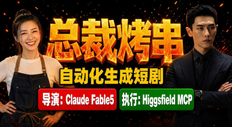 Claude Fable5担任导演+Higgsfield MCP落地执行|《总裁烤串》真人质感短剧全自动AI生成全流程教学-资源社