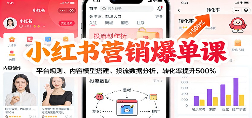 小红书营销爆单课:平台规则、内容模型搭建、投流数据分析,转化率提升500%-资源社