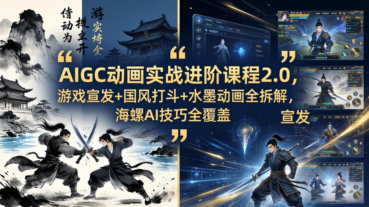 AIGC动画实战进阶课程2.0，游戏宣发+国风打斗+水墨动画全拆解，海螺AI技巧全覆盖-资源社